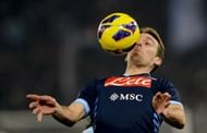 Napoli's Hugo Campagnaro controls the ball on February 9, 2013 at Rome's Olympic stadium